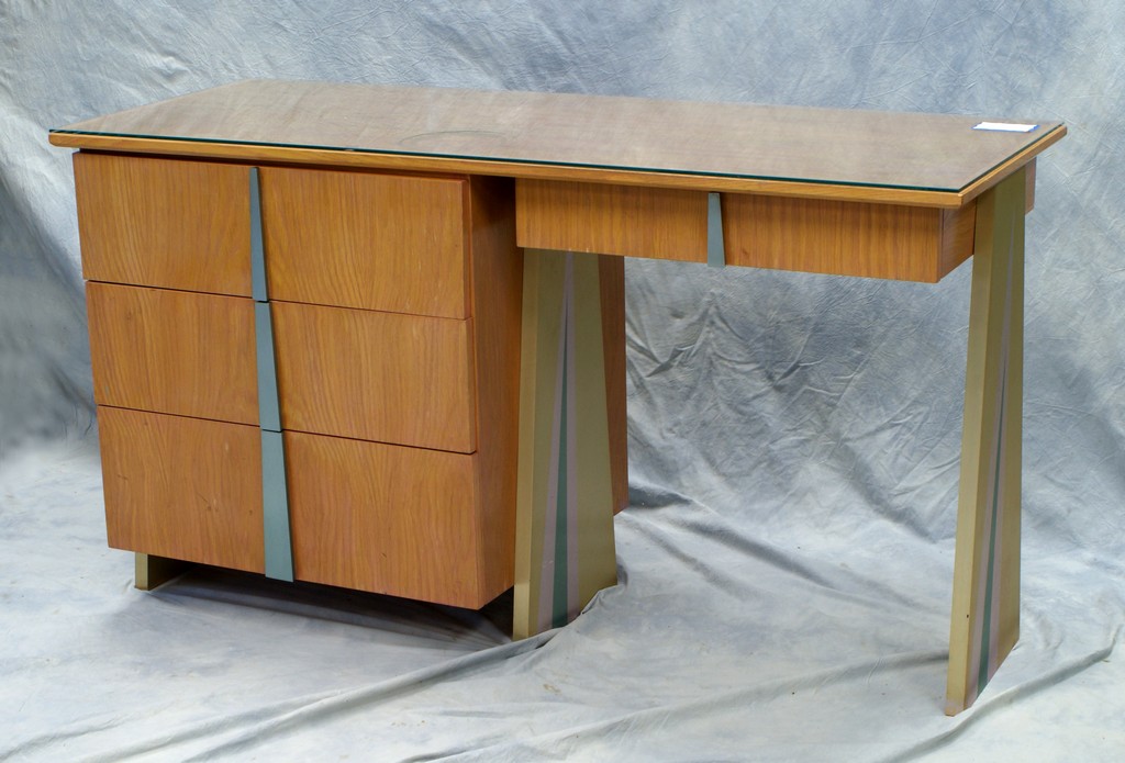 Appraisal: Peter Handler Studio custom single pedestal mid-century design desk with