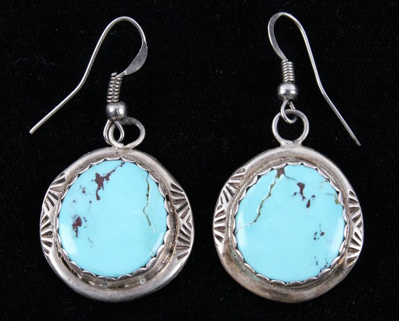 Appraisal: Navajo Signed Sterling Silver Turquoise Earrings Included in this lot