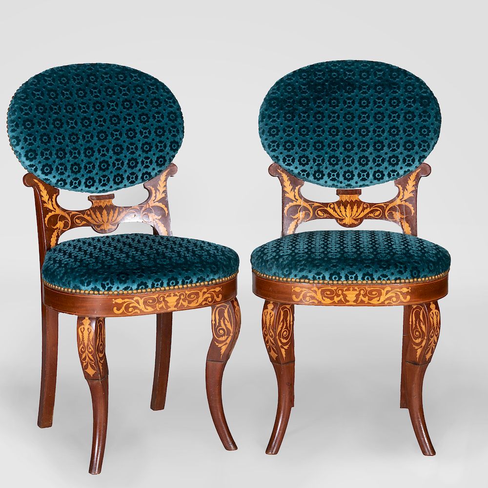 Appraisal: Pair of Early Napoleon III Mahogany and Fruitwood Marquetry Side