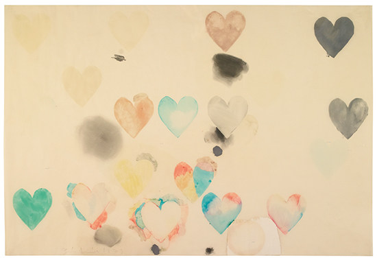 Appraisal: JIM DINE Hearts Tempera and crayon x mm x inches