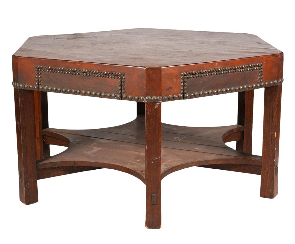 Appraisal: RARE GUSTAV STICKLEY LEATHER TOP GAMING TABLE CIRCA Ultra-rare Gustav