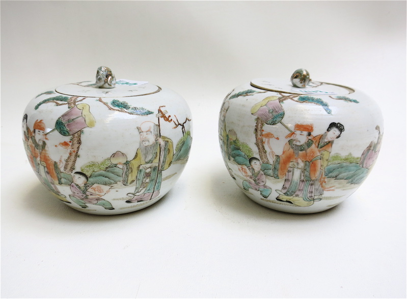 Appraisal: PAIR OF CHINESE MINIATURE FAMILLE ROSE PORCELAIN JARS late th