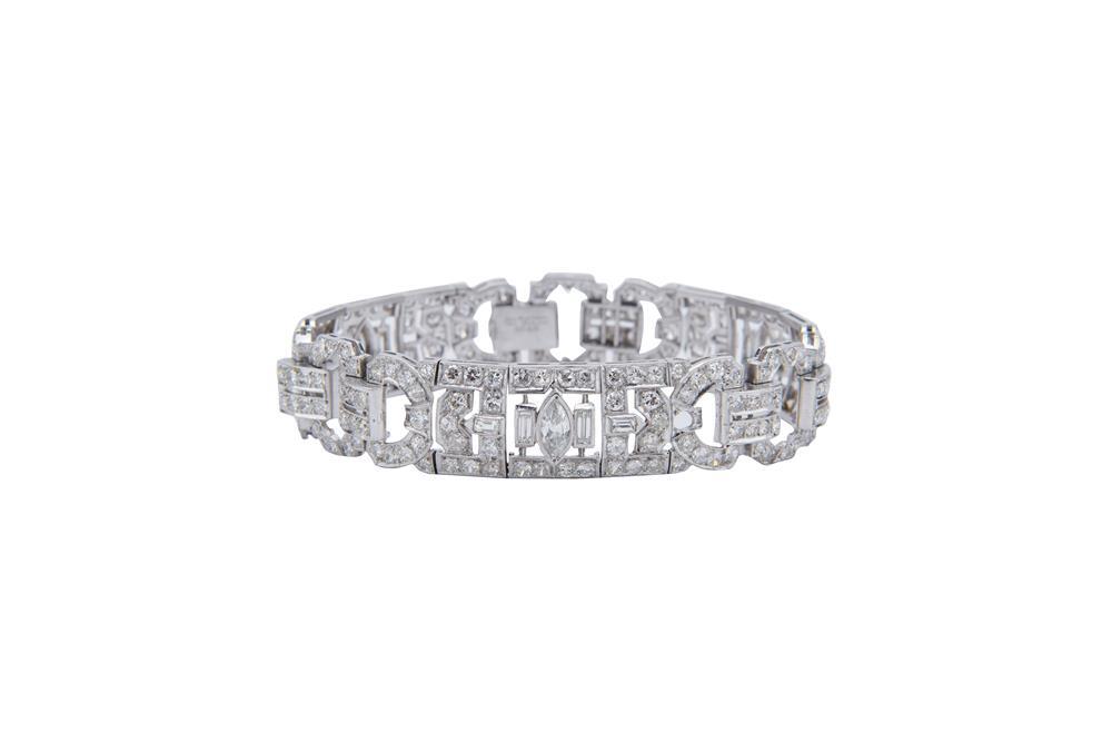 Appraisal: Platinum and Diamond Bracelet set with marquise- baguette- full- and