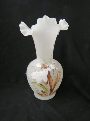 Appraisal: Victorian Enameled Art Glass Vase floral on satin white Bristol