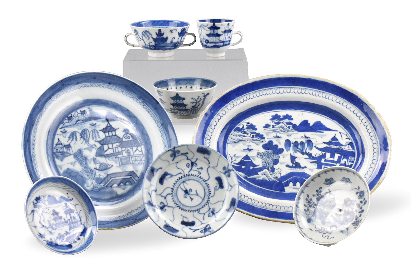 Appraisal: Eight assorted Chinese export blue white plates and cups dating