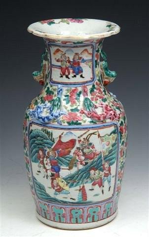 Appraisal: A CANTONESE PORCELAIN BALUSTER VASE with a panel of warrior