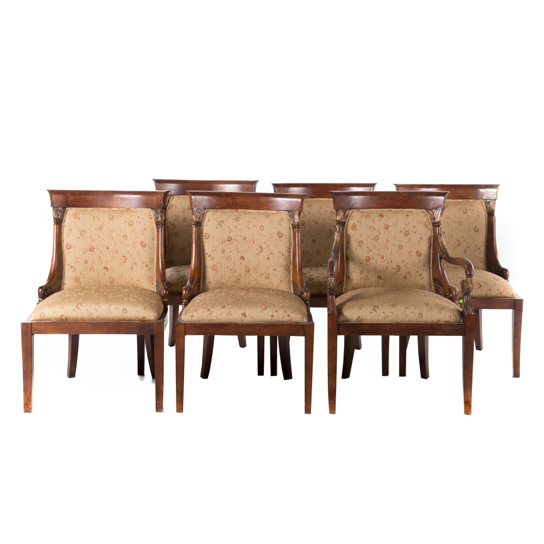 Appraisal: Six Empire style upholstered gondola chairs th century two arms