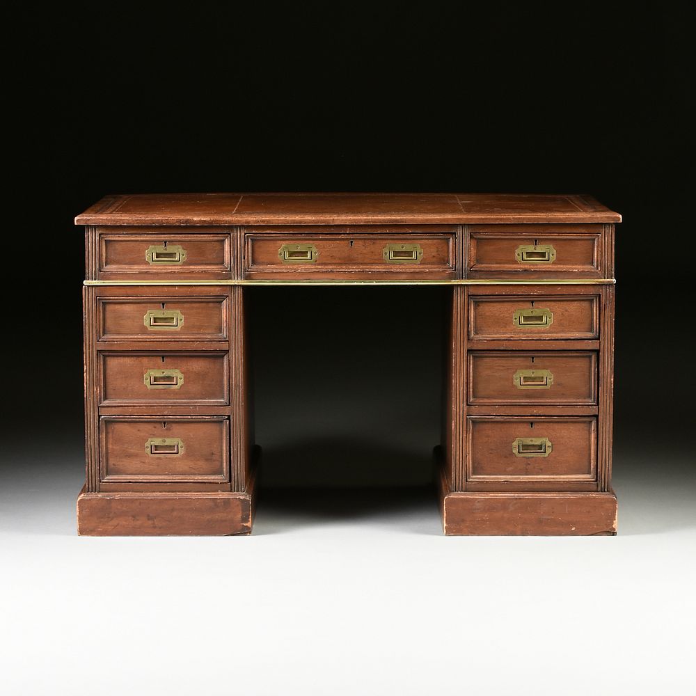 Appraisal: A GEORGE III STYLE LEATHER TOPPED MAHOGANY TWO PEDESTAL DESK