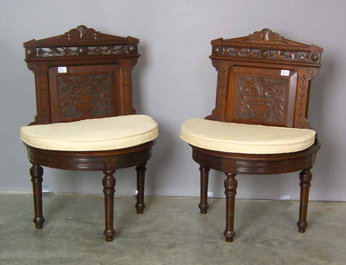 Appraisal: Pair of Victorian carved piano chairs