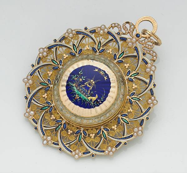 Appraisal: A k gold enamel and pearl key-wind watch pendant with