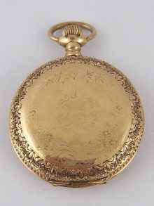 Appraisal: A gold plated Waltham hunter fob watch approx cm diameter