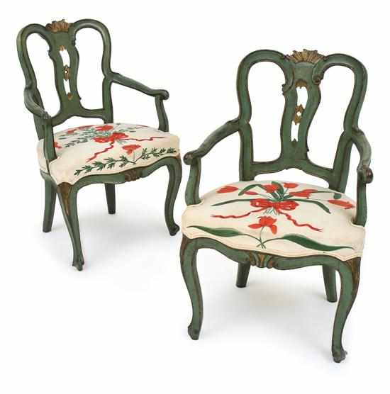 Appraisal: A pair of late th century painted and parcel gilt