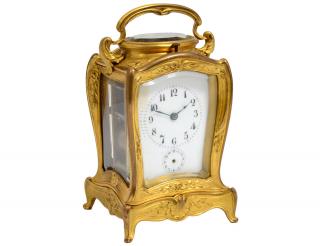 Appraisal: FINE GILT BRONZE CARRIAGE CLOCK French th Century The shaped