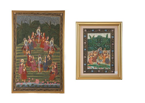 Appraisal: TWO INDIAN PAINTINGS Second half- th century gouache on silk