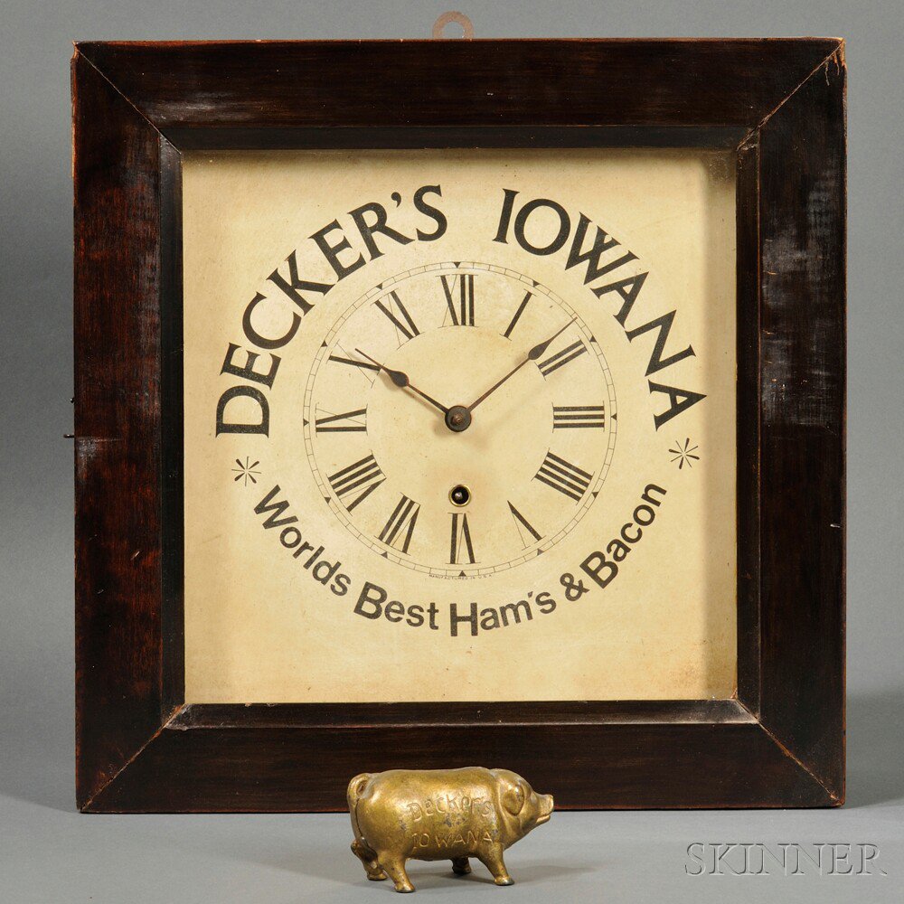 Appraisal: Decker's Iowana Wall Clock and Cast Iron Still Bank the