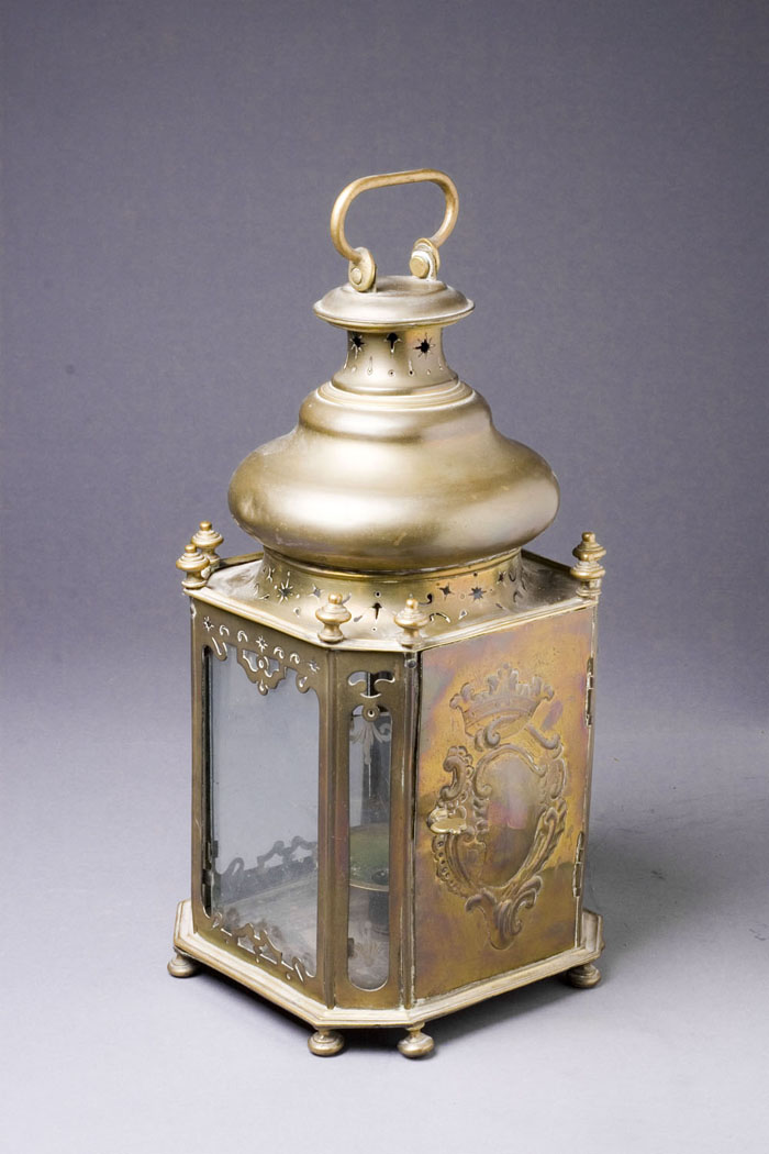 Appraisal: HISTORICAL DUTCH BRASS HEXAGONAL HANGING LANTERN WITH PIERCED DECORATION With