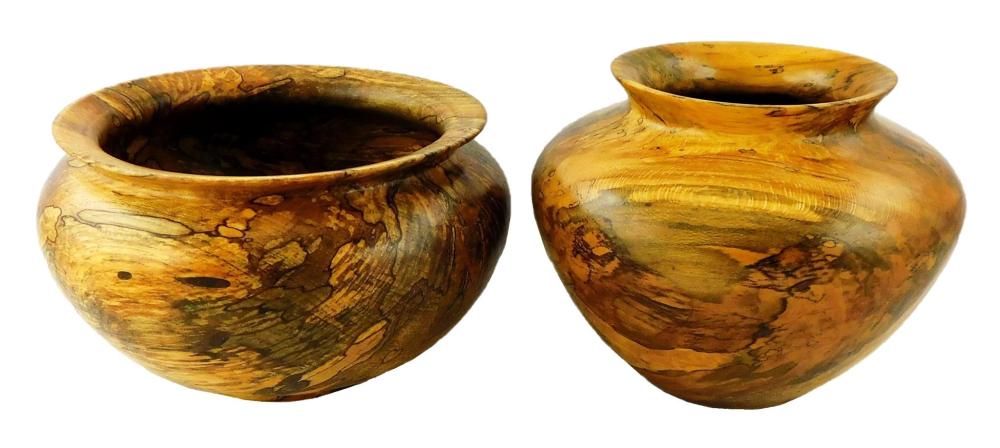 Appraisal: Two artist signed turned wood vases both initialed D M