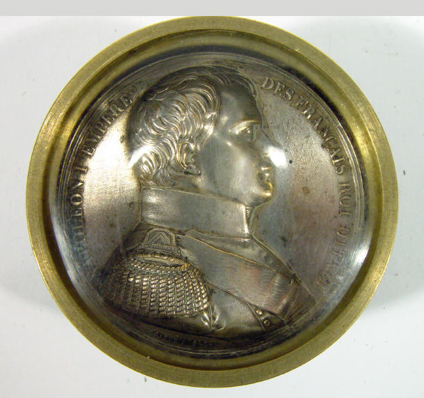 Appraisal: Silver plated portrait medallion coin depicting Napoleon I dated in