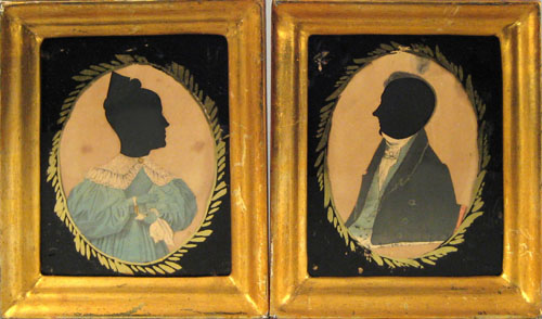 Appraisal: Pair of American printed and hollowcut silhouettes of a husband