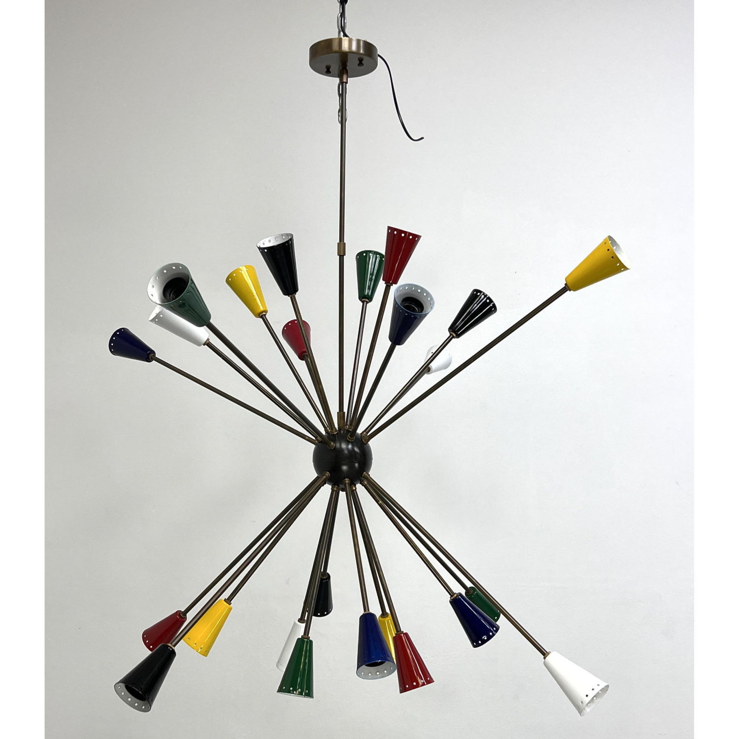 Appraisal: STILNOVO Brass Sputnik Starburst Hanging Chandelier Arms support brightly colored