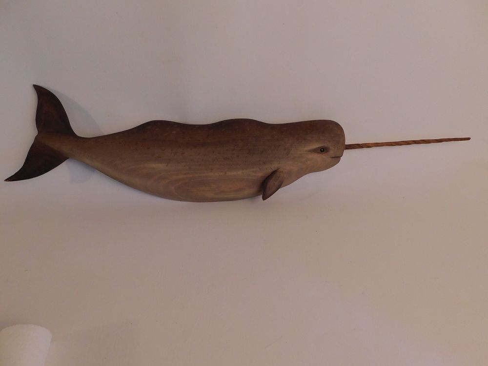 Appraisal: KEN BECKENHAUPT WOOD NARWHAL PLAQUE Carved and painted wood Narwhal