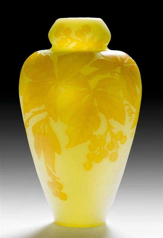 Appraisal: DE VEZ VASE circa Acid-etched yellow glass with orange overlay