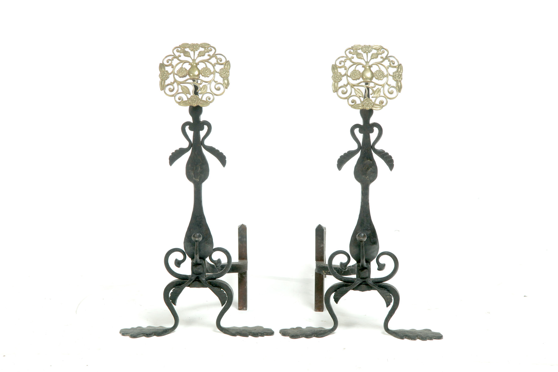 Appraisal: PAIR OF CONTINENTAL-STYLE ANDIRONS WITH BRASS FINIALS American th century