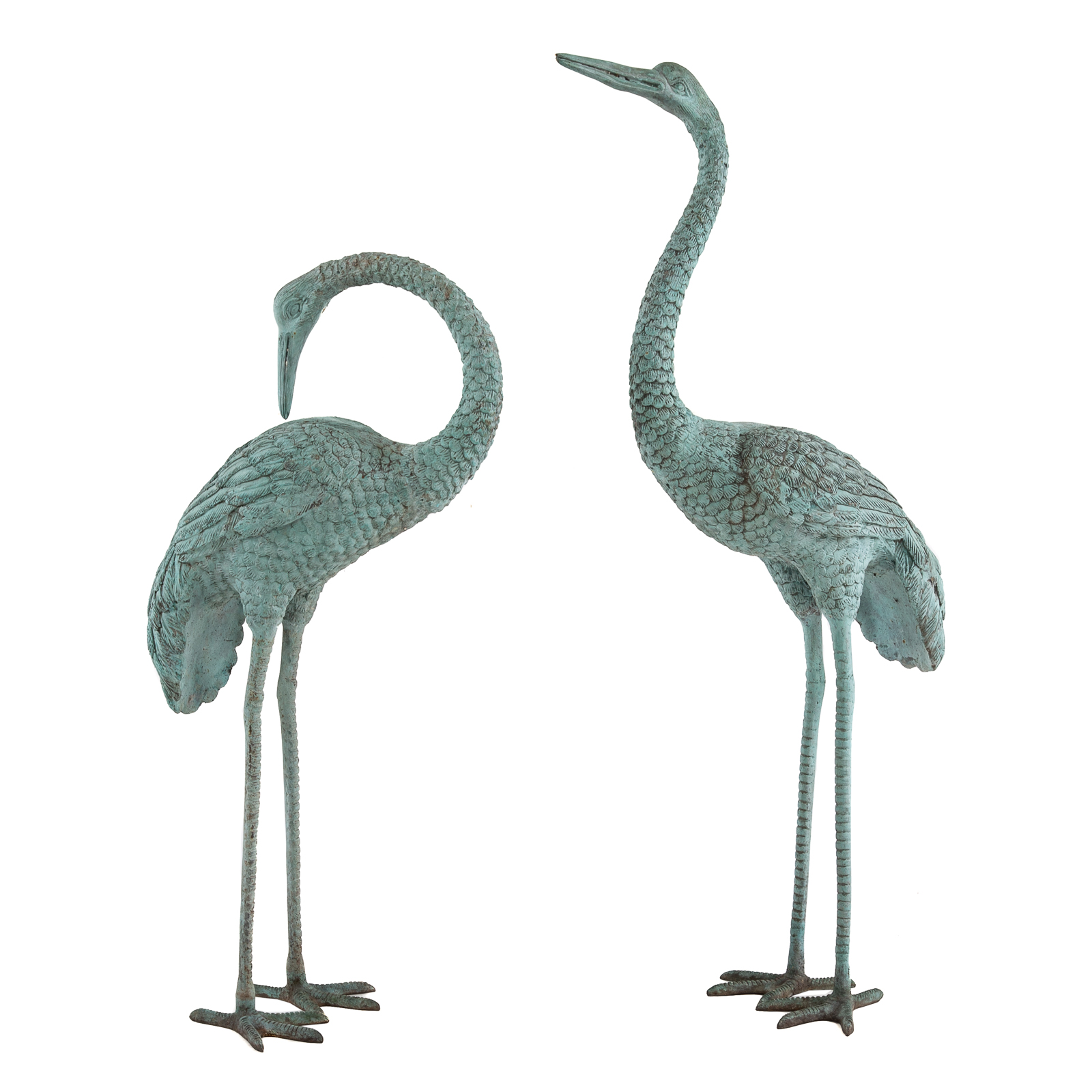 Appraisal: A PAIR OF VERDIGRIS BRONZE HERONS A pair of standing