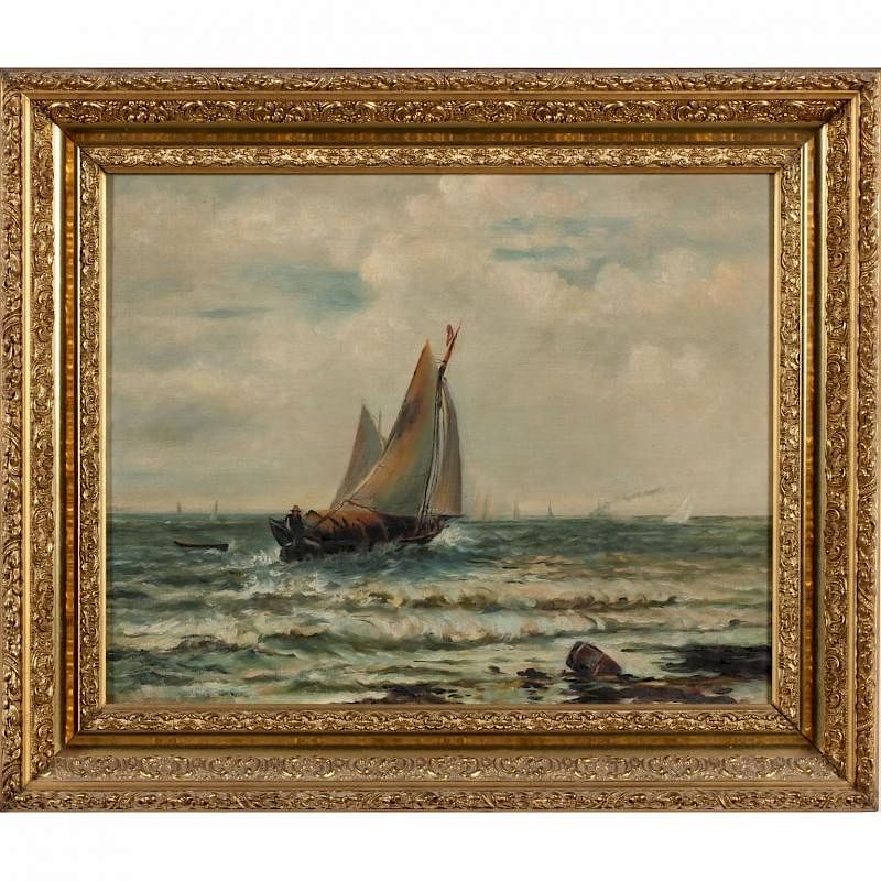 Appraisal: American School Maritime Scene late th century oil on canvas