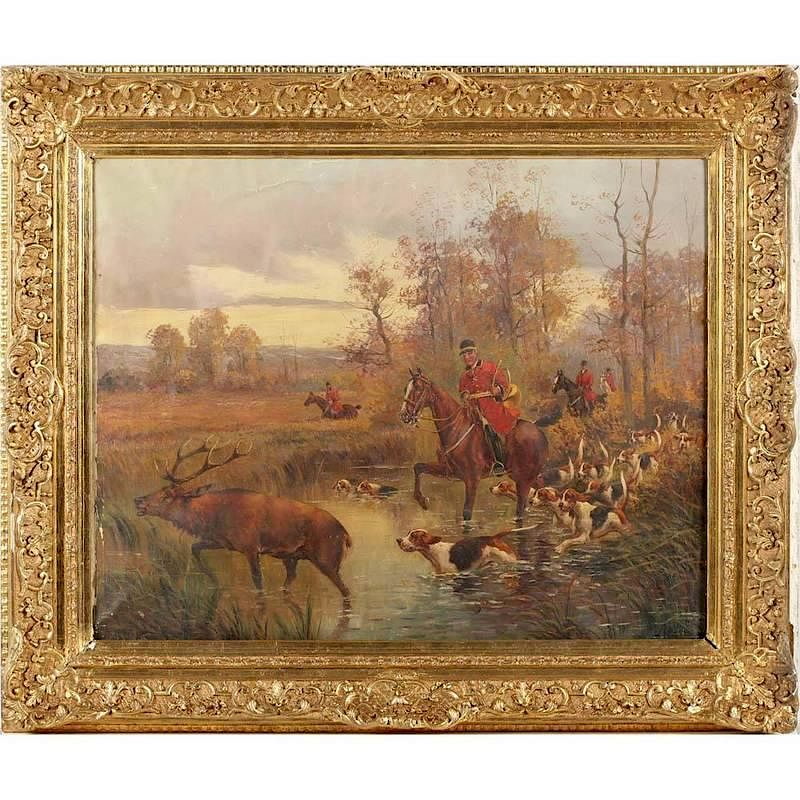 Appraisal: Walter Reeves Br fl - Elk Hunting oil on canvas