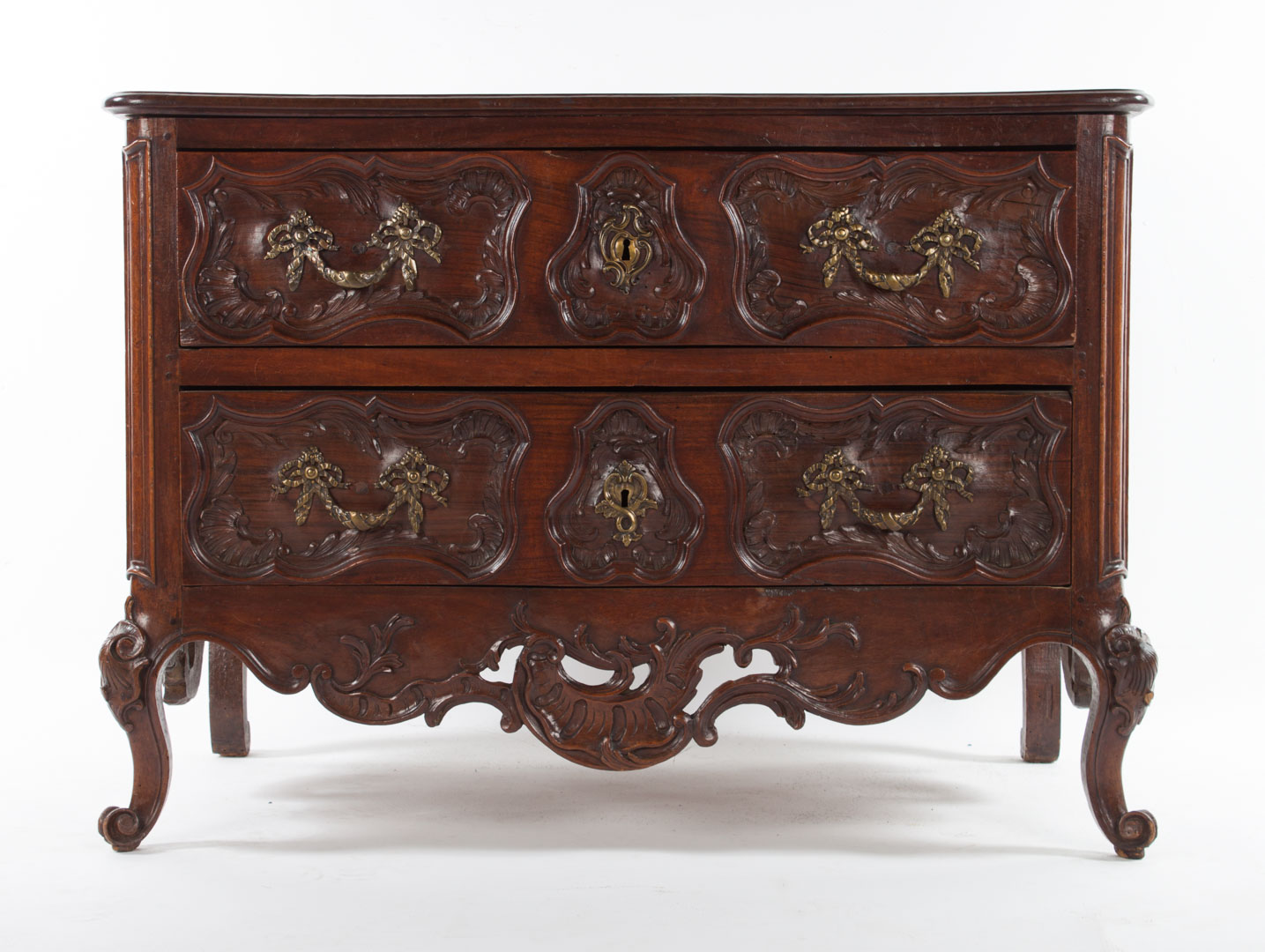 Appraisal: Louis XV Provincial carved walnut commode flat top with molded