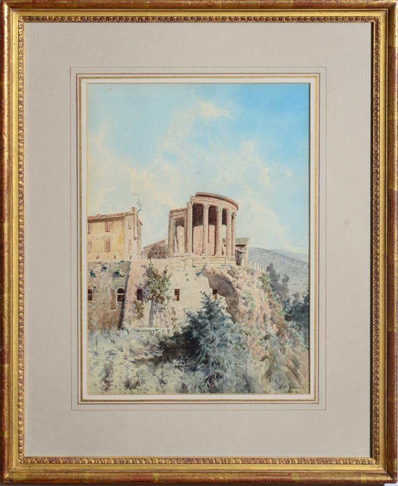 Appraisal: ADELCHI DEGROSSI - TEMPLE OF THE SIBYL TIVOLI Watercolor on