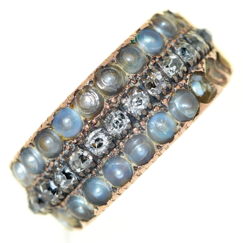 Appraisal: A split pearl and diamond three row ring in gold