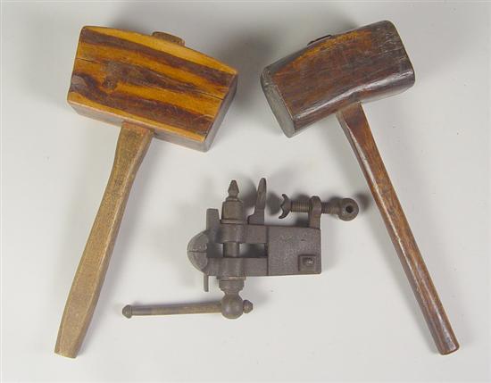 Appraisal: Carpenter's Mallets Vice Two mallets and vice Largest is