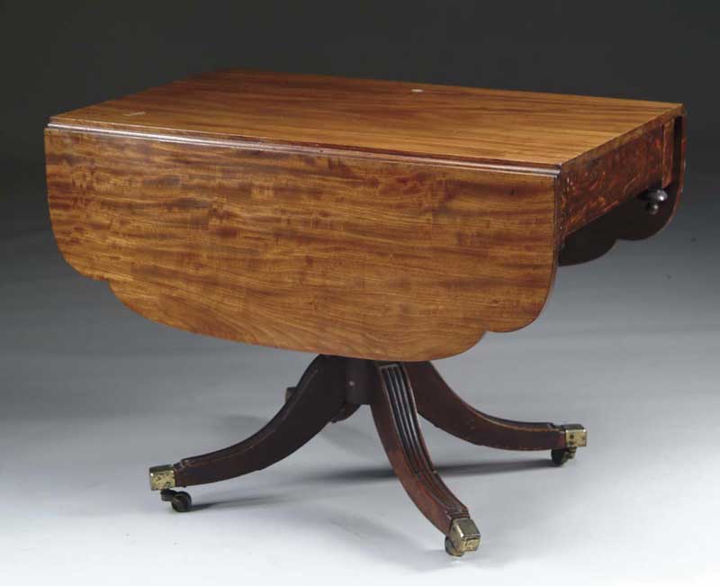 Appraisal: CLASSICAL MAHOGANY DROP LEAF BREAKFAST TABLE Shaped leaves One dovetailed