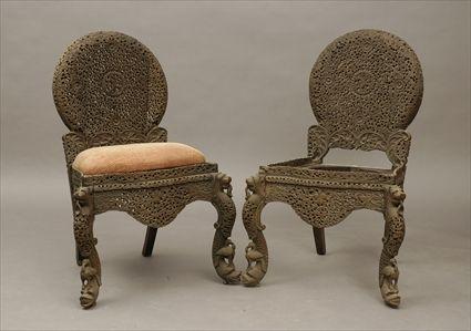 Appraisal: Pair of Anglo-Indian Carved Hardwood Side Chairs x in Provenance