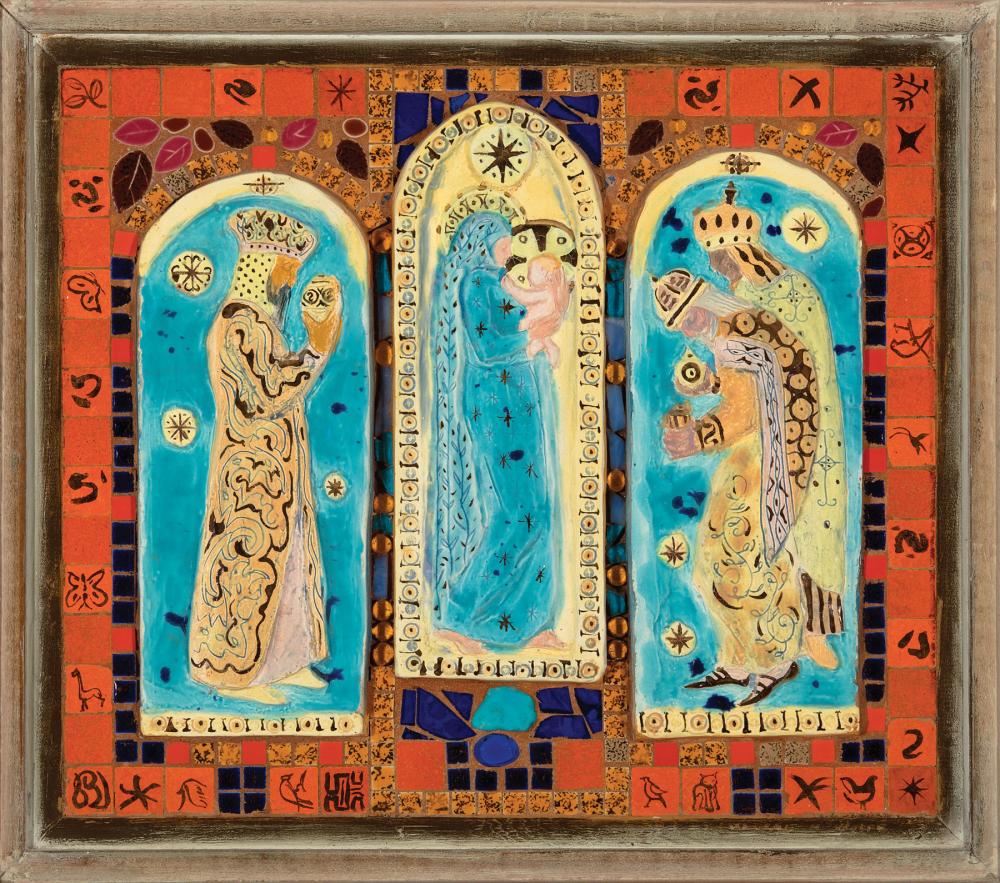 Appraisal: Mildred Nungester Wolfe American Mississippi - Triptych The Epiphany ceramic