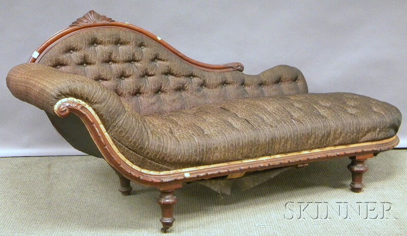 Appraisal: Victorian Renaissance Revival Horsehair Upholstered Carved Walnut Recamier approx lg