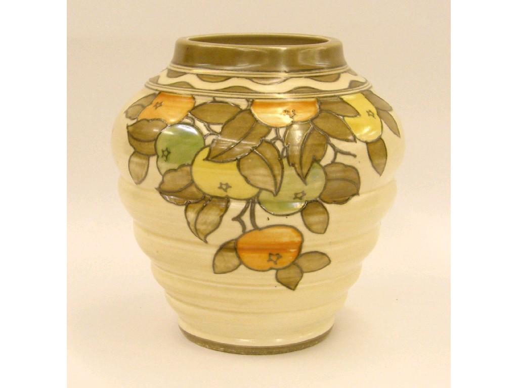 Appraisal: Charlotte Rhead Crown Ducal ribbed ovoid vase tubeline decorated with