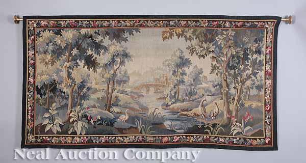 Appraisal: An Aubusson-Style Wool Verdure Tapestry th c signed lower left