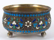 Appraisal: A Russian silver cloisonne enamelled salt on three ball feet