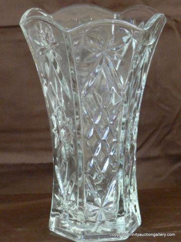 Appraisal: Early American Presscut Glass Flower Vase tall centerpiece vase hold