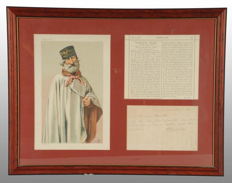 Appraisal: Autographed Letter of Giuseppe Garibaldi Description Includes Vanity Fair article