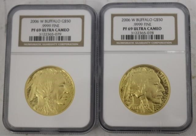 Appraisal: TWO GOLD BUFFALO INDIAN HEAD COINS PF ULTRA CAMEO NCG