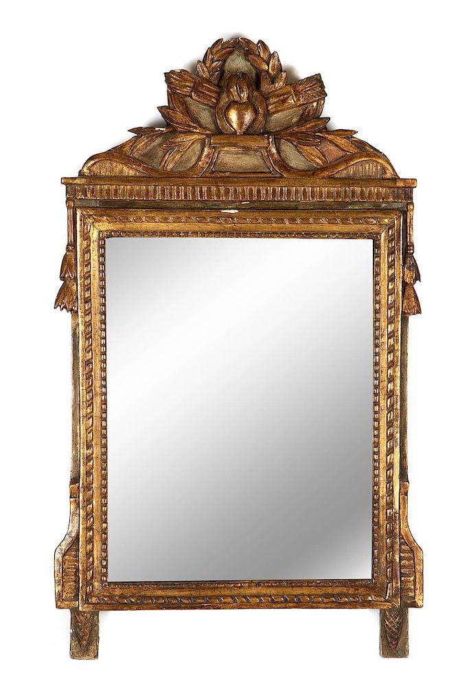 Appraisal: Continental neoclassical carved giltwood mirror Continental neoclassical carved giltwood mirror