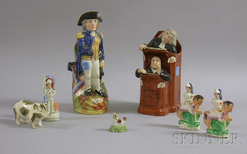 Appraisal: Seven Assorted Staffordshire Pottery Figurals an Admiral Nelson a small