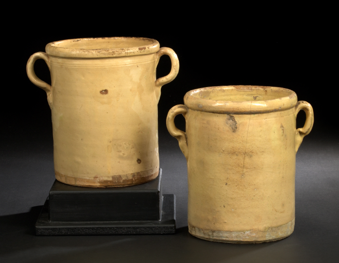 Appraisal: Pair of French Provincial Cream-Glazed Pottery Two-Handled Storage Jars first