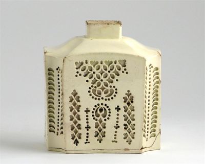 Appraisal: A rare creamware double-walled octagonal tea caddy probably Leeds each