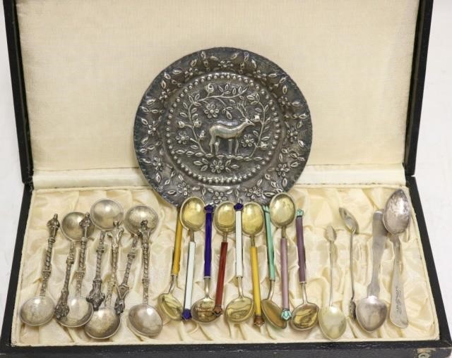 Appraisal: DEIMITASSE SPOONS TO INCLUDE ENGLISHSILVER WITH APOSTLE DESIGN DANISH SILVER