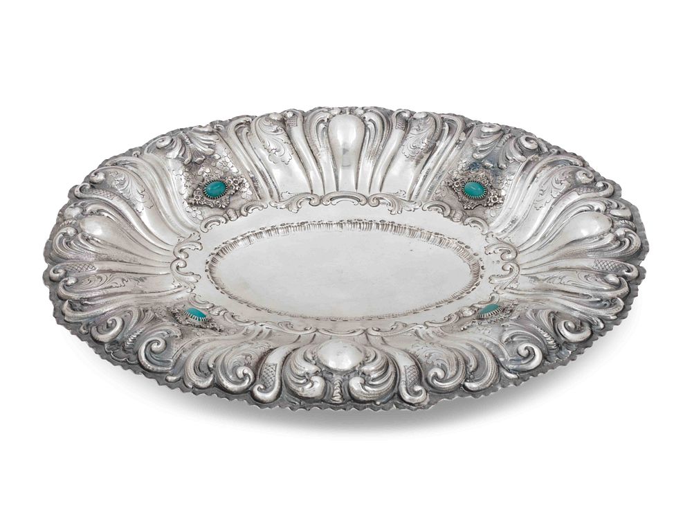 Appraisal: An Italian Silver and Hardstone Inset Centerpiece Bowl An Italian